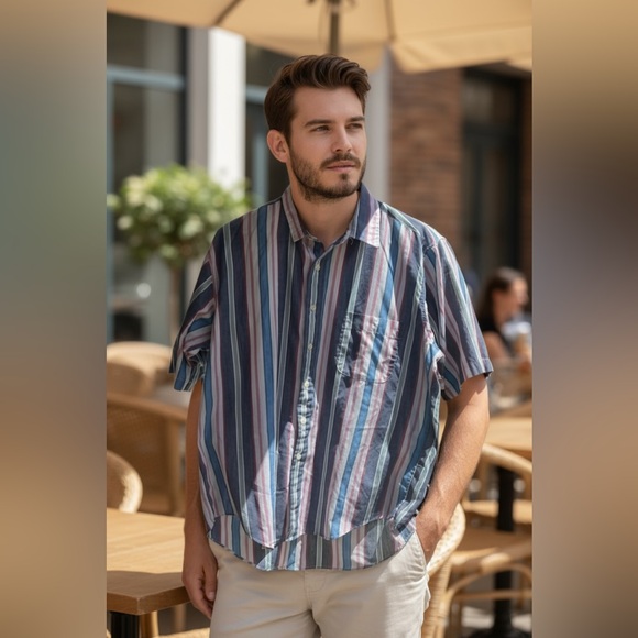 Vintage Towncraft Striped Button Up Men’s Shirt Size Large Regular 16-16.5 - Picture 4 of 7